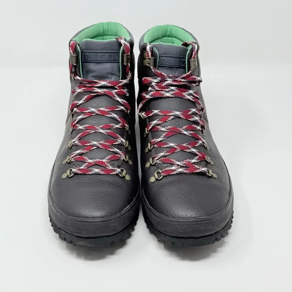 Diesel Quebec Hiking Boots Mens 13 Brown Leather Gorpcore Trekking Lined
